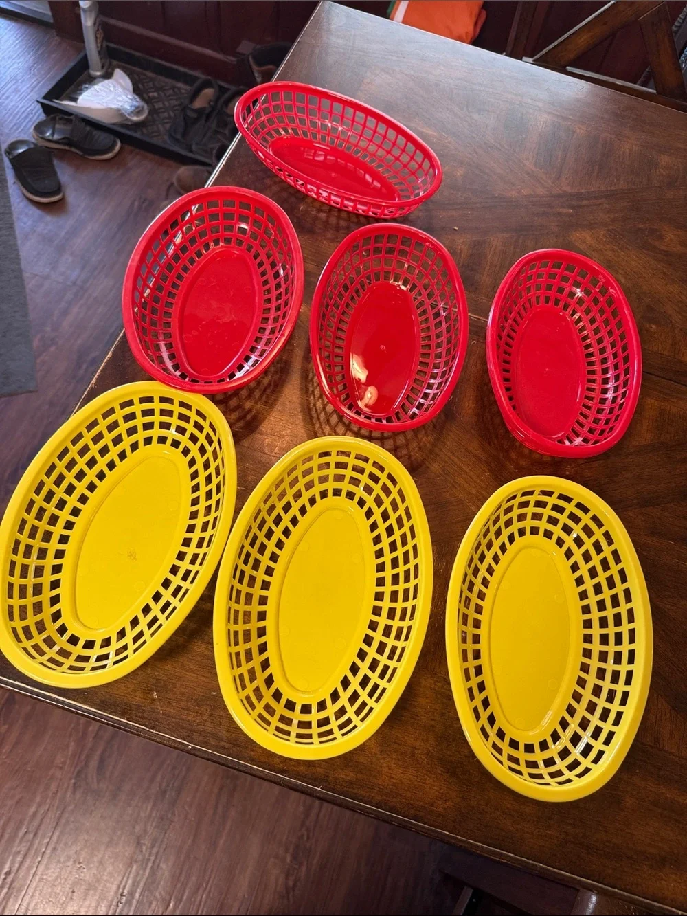 Red and Yellow Plastic Food Baskets - Set of 8 in good used condition